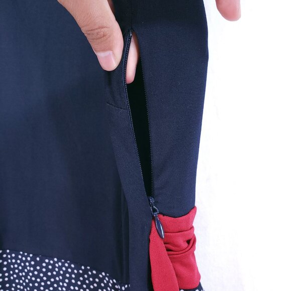 Kate and Lily Navy Blue Maxi Dress Sleeveless Polka dot Patchwork with Red Tie - Picture 13 of 14